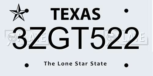 3ZGT522 Texas License Plate
