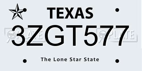 3ZGT577 Texas License Plate