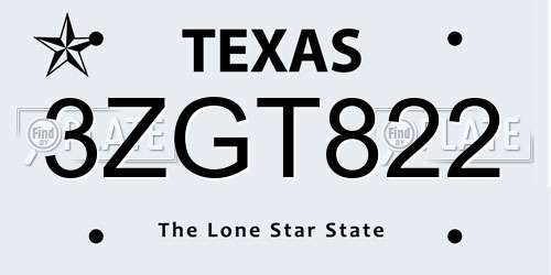3ZGT822 Texas License Plate