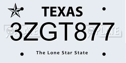 3ZGT877 Texas License Plate