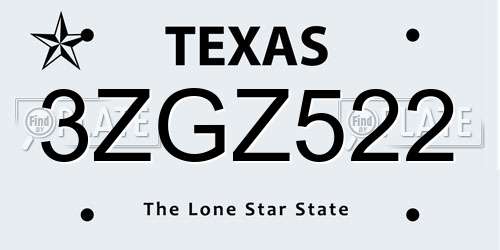 3ZGZ522 Texas License Plate