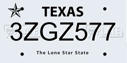 3ZGZ577 Texas License Plate