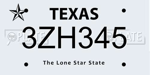 3ZH345 Texas License Plate