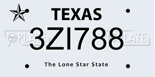 3ZI788 Texas License Plate