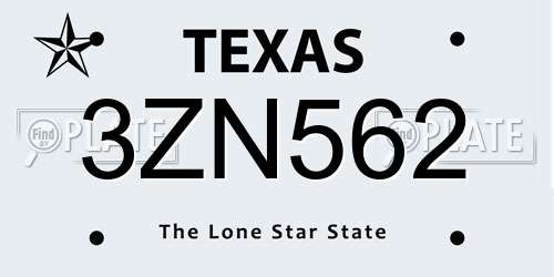 3ZN562 Texas License Plate
