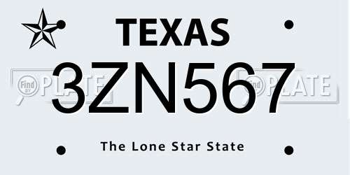 3ZN567 Texas License Plate