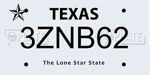 3ZNB62 Texas License Plate