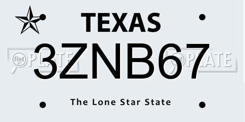 3ZNB67 Texas License Plate