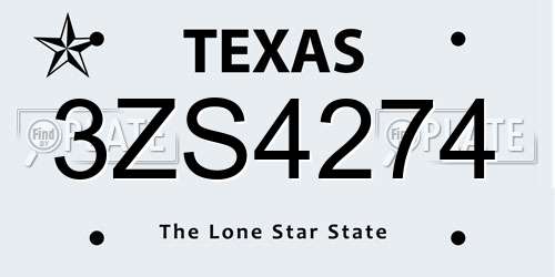 3ZS4274 Texas License Plate