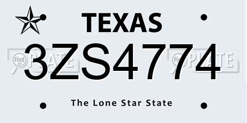 3ZS4774 Texas License Plate