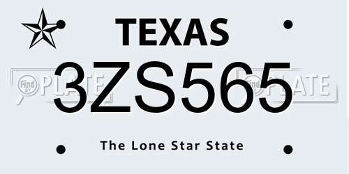 3ZS565 Texas License Plate