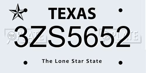 3ZS5652 Texas License Plate