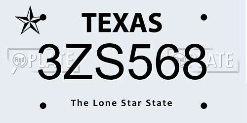 3ZS568 Texas License Plate