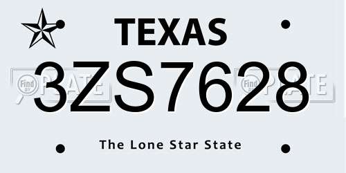 3ZS7628 Texas License Plate