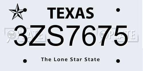 3ZS7675 Texas License Plate