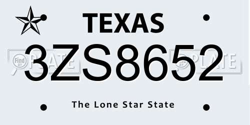 3ZS8652 Texas License Plate