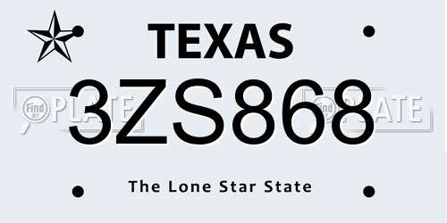 3ZS868 Texas License Plate