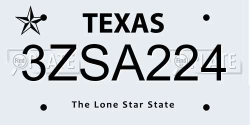 3ZSA224 Texas License Plate