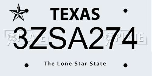 3ZSA274 Texas License Plate