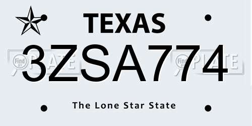 3ZSA774 Texas License Plate