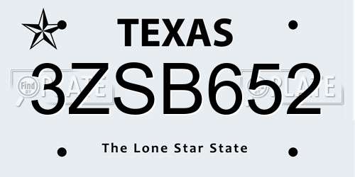 3ZSB652 Texas License Plate