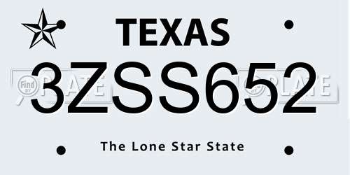 3ZSS652 Texas License Plate