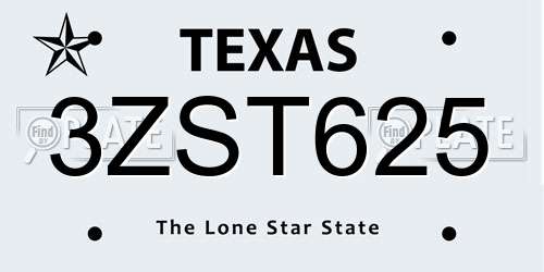3ZST625 Texas License Plate