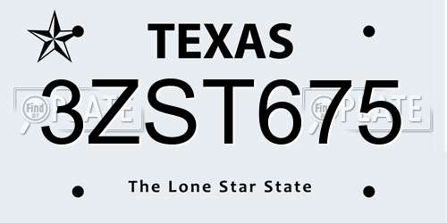 3ZST675 Texas License Plate