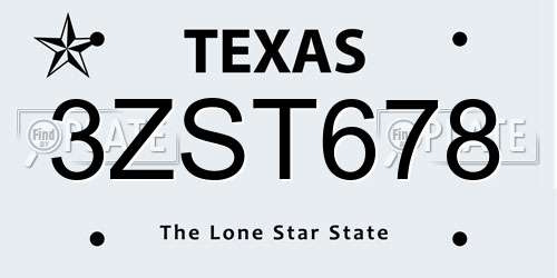 3ZST678 Texas License Plate