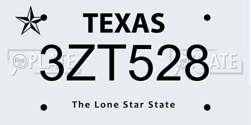 3ZT528 Texas License Plate