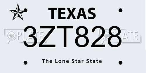 3ZT828 Texas License Plate