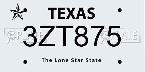 3ZT875 Texas License Plate