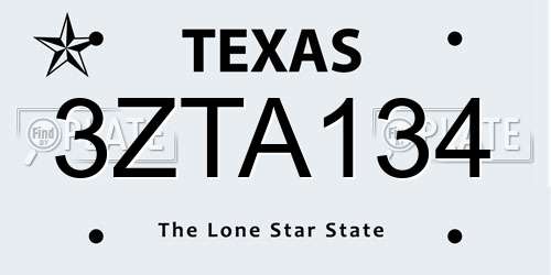 3ZTA134 Texas License Plate