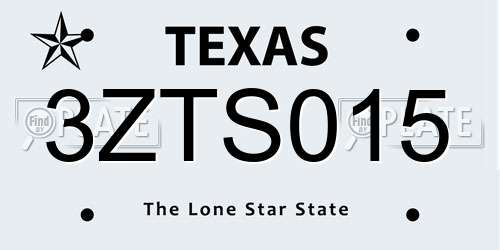 3ZTS015 Texas License Plate