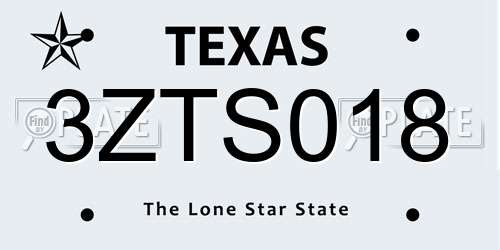 3ZTS018 Texas License Plate