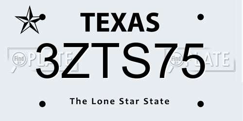 3ZTS75 Texas License Plate