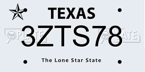 3ZTS78 Texas License Plate