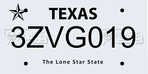 3ZVG019 Texas License Plate