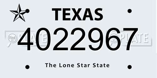 4022967 Texas License Plate