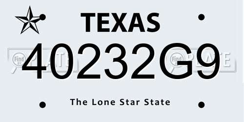 40232G9 Texas License Plate