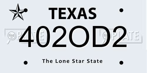402OD2 Texas License Plate