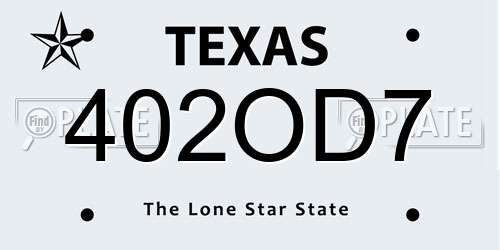 402OD7 Texas License Plate