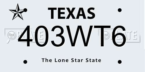 403WT6 Texas License Plate