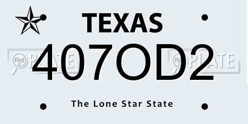 407OD2 Texas License Plate