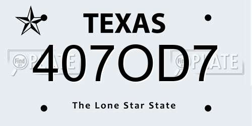 407OD7 Texas License Plate