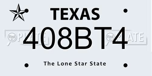408BT4 Texas License Plate