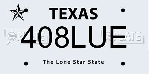 408LUE Texas License Plate