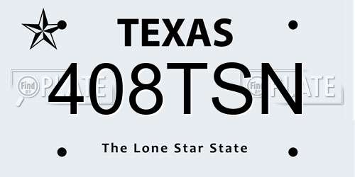 408TSN Texas License Plate