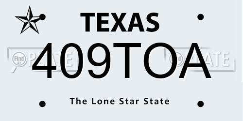 409TOA Texas License Plate