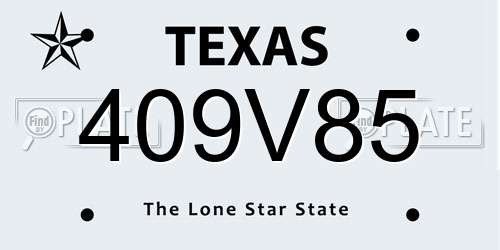 409V85 Texas License Plate